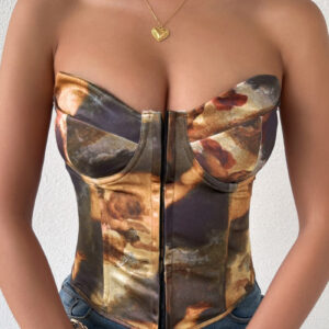 Sexy Color Block Backless Lace Up Boned Corset Blouse