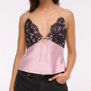 Lace Color Block Satin Backless Cami Top