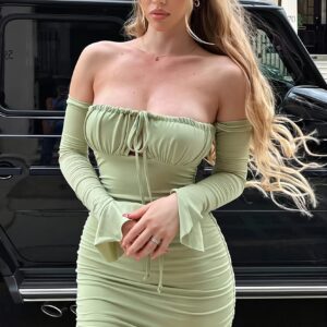 Off Shoulder Flare Sleeve Mini Dress