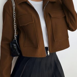 Solid Color Cropped Zip Sleeve Jacket