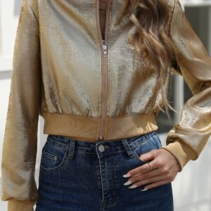 Shiny Foil Long Sleeve Zip Jacket