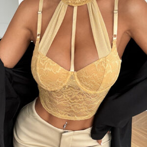 Sexy Mesh Lace Halter Corset Cami Top
