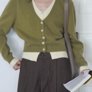 Green Two-Layer Knit Cardigan
