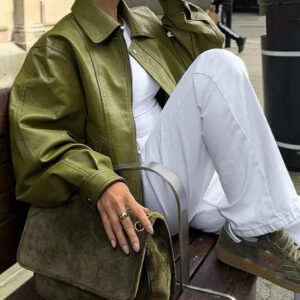 Vintage Green Faux Leather Jacket