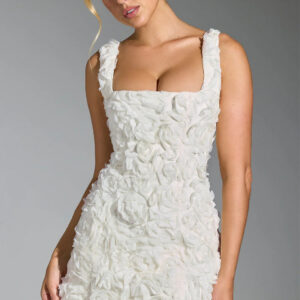 Square Neck Stereo Flower Mini Dress