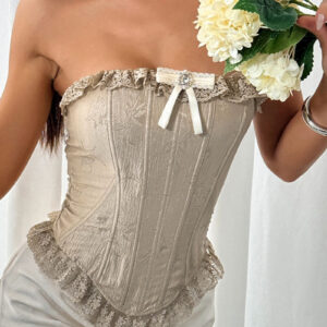 Lace Ruffle Trim Boned Strapless Corset Sexy Blouse
